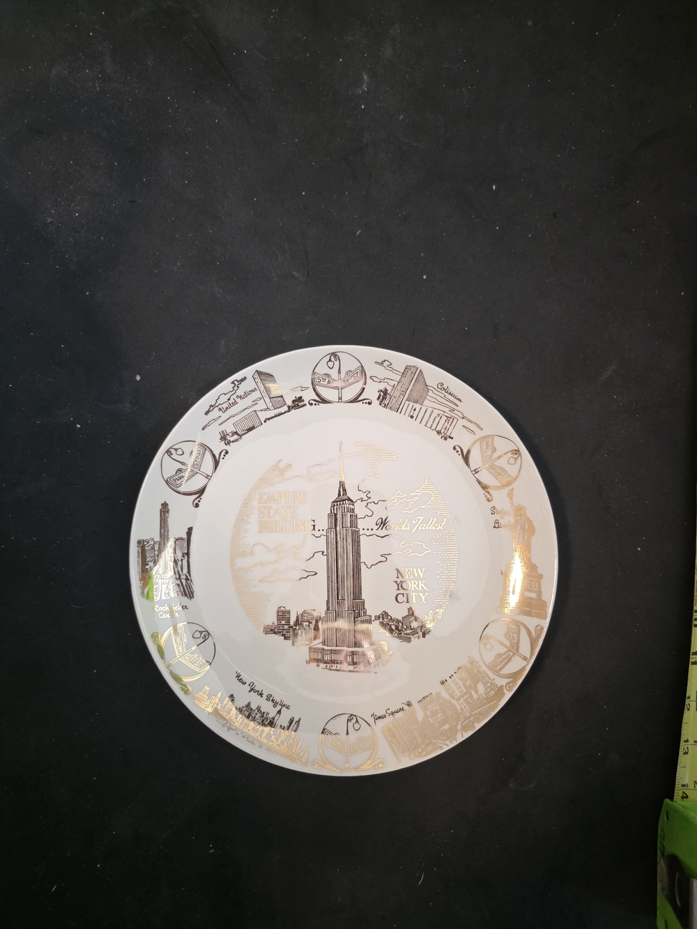 New York City Gold Accent Decorative Plate - White